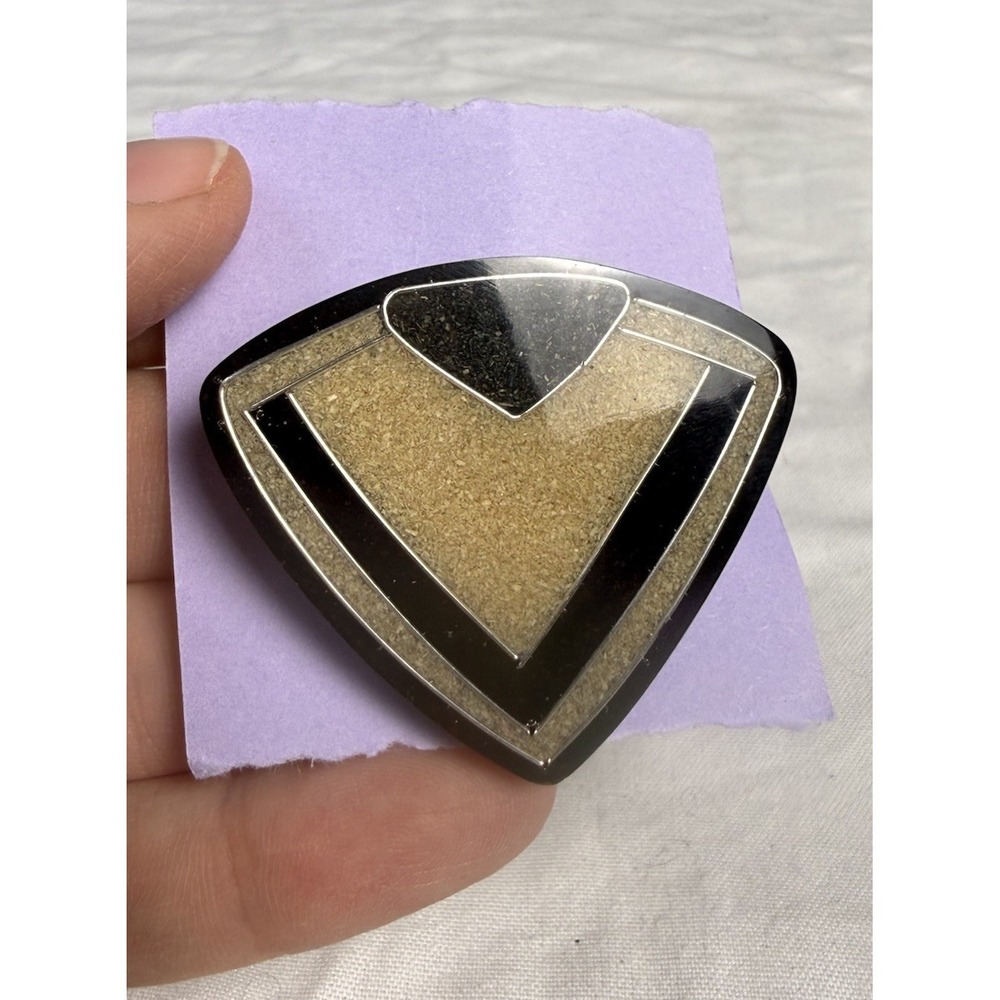 Vintage 80s Deco Revival Modernist Enamel Black And Gold Geometric Brooch Pin